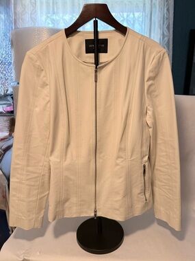Lafayette 148 New York Cream Cotton Blend Zip-Up Jacket Size 10 (U10)